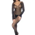 1131 Long Sleeve Fishnet Bodystocking Color Black-Rhinestone Size Only Size - Image 3