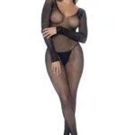 1131 Long Sleeve Fishnet Bodystocking Color Black-Rhinestone Size Only Size