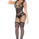 1132 Fishnet Bodystocking Color Black-Rhinestone Size Only Size