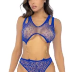 1140 Fishnet Chain Bodysuit Color Blue Size Only Size - Image 5