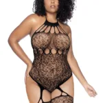 1144X Leopard Halter Fishnet Bodysuit Color Black Size Only Size
