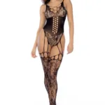 1149 Floral Cincher Fishnet Bodystocking Color Black Size Only Size - Image 3