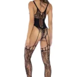 1149 Floral Cincher Fishnet Bodystocking Color Black Size Only Size - Image 4