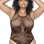 1155X Snake Fishnet Rhinestone Bodysuit Color Black-Rhinestone Size Only Size