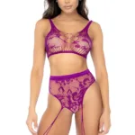 1159 Floral Fishnet Two Piece Set Color Pink Orchid Size Only Size - Image 6