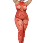 1164X Heart Fishnet Bodystocking with Rhinestone Detail Color Red Size Only Size