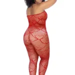 Alternative view of 1164X Heart Fishnet Bodystocking with Rhinestone Detail Color Red Size Only Size