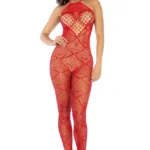 1164 Heart Fishnet Bodystocking with Rhinestone Detail Color Red Size Only Size - Image 5