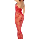 1164 Heart Fishnet Bodystocking with Rhinestone Detail Color Red Size Only Size - Image 6