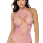 1165 Heart Fishnet Bodysuit with Heart Detail Color Bubblegum Pink Size Only Size