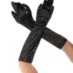 Alternative view of 135 Satin Rhinestone Opera Gloves Color Black-Rhinestone Size Only Size