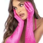 135 Satin Rhinestone Opera Gloves Color Pink-Rhinestone Size Only Size - Image 3