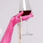 Alternative view of 135 Satin Rhinestone Opera Gloves Color Pink-Rhinestone Size Only Size