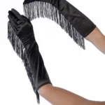 136 Satin Fringe Opera Gloves Color Black Size Only Size - Image 3