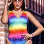 Alternative view of 2692 Bodysuit Color Pixel Rainbow Print Size M/L