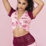 7414 Two Piece Pajama Set. Top and Shorts Color Rose-Burgundy Size XL - Image 4