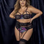 7496X Babydoll Three Piece Set Color Dream Flower Print Size 1-2XL
