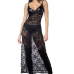 7616 Long Gown with matching Panty Garter Belt Color Black Size L/XL - Image 4