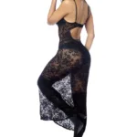 7616 Long Gown with matching Panty Garter Belt Color Black Size L/XL - Image 5