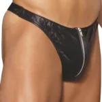 Elegant Moments - Men's leather zip up thong - Black - One Size
