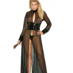 Elegant Moments - Mesh and vinyl long sleeve gown - Black - 1X