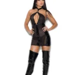 Elegant Moments - Vinyl and fishnet mini dress - Black - L