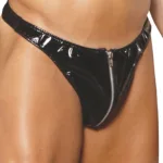 Elegant Moments - Men's zip up vinyl thong - Black - One Size